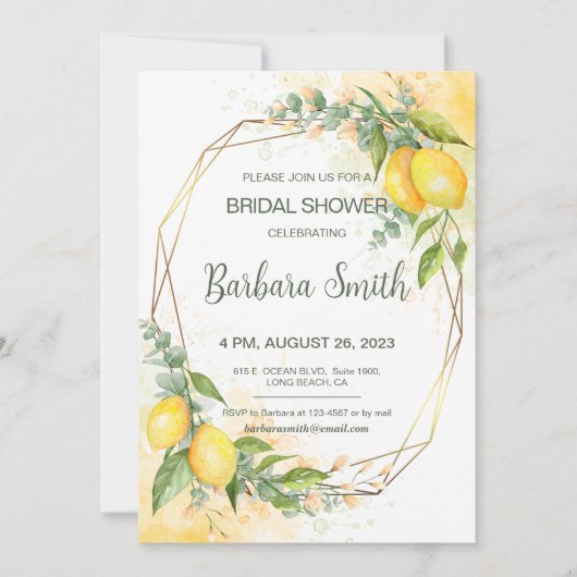 レモンズユーカリプトゥスイエローフラワーズブライダルシャワー 招待状 (正面)