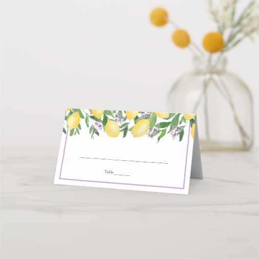 レモンズラベンダーイエローウェディングパーティー座席表 プレイスカード (正面)