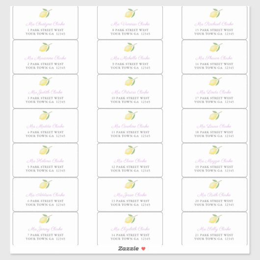 レモンズラベンダーチャコールゲストエンベロープアドレス シール (シート)