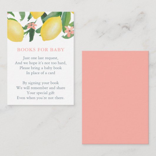 レモンズ赤ちゃん女の子が本を持ってくる赤ちゃんシャワー エンクロージャーカード (正面/裏面)
