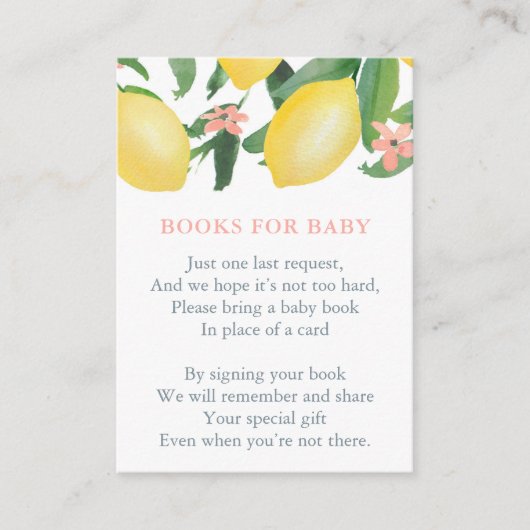 レモンズ赤ちゃん女の子が本を持ってくる赤ちゃんシャワー エンクロージャーカード (正面)