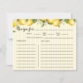 レモンズ&ギンガムブライダルシャワーレシピカード (正面)