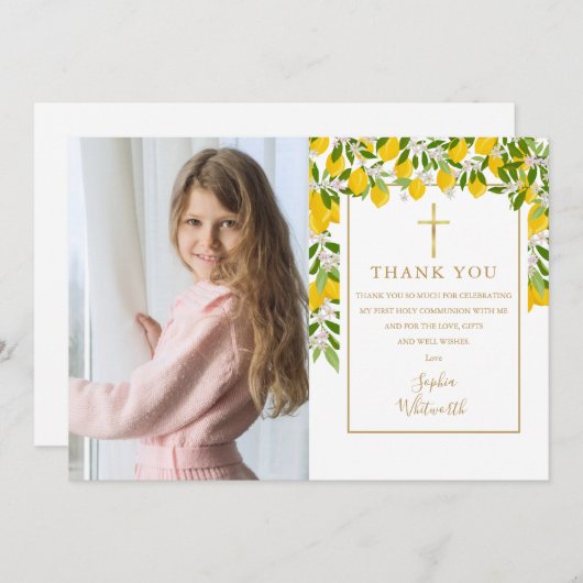 レモンズ·ブロッサム·グリーンリー初の聖なる聖餐式写真 サンキューカード (正面/裏面)