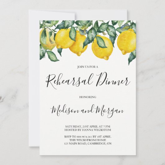 レモンズ·リハーサル·ディナー·インビテーション 招待状 (正面)