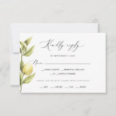 レモンソレント結婚柑橘類 出欠カード (正面)