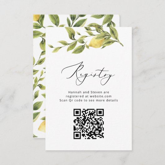 レモンソレントAmalfi QRコード結婚ズレジストリ エンクロージャーカード (正面/裏面)