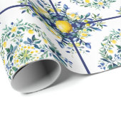 レモンタイルイタリアンブルーとホワイトフローラの切り離し ラッピングペーパー (ロールコーナー)