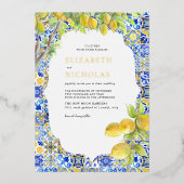 レモンタイル |地中海の夏結婚の 箔招待状 (正面)