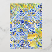 レモンタイル |地中海の夏結婚の 箔招待状 (裏面)