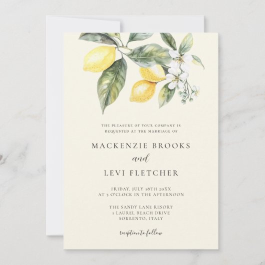 レモンタ地中海のイルバターイエロー結婚ズ 招待状 (正面)