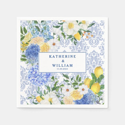 レモンタ地中海のイルブルーとイエローフローラ スタンダードカクテルナプキン (正面)