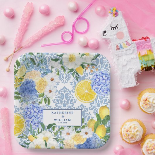 レモンタ地中海のイルブルーとイエローフローラ ペーパープレート (パーティー)