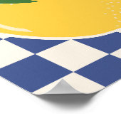 レモンチェッカーボードレトロフルーツブルー ポスター (角)