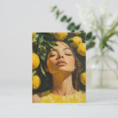 レモンツリーで太陽の光を楽しむ女性 ポストカード (スタンド正面)