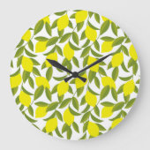 レモンツリーアート:黄色のシトラスのシームレスパターン ラージ壁時計 (正面)