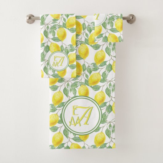 レモンツリーパターモノグラムのンイエローグリーンデコール バスタオルセット (インサイチュ)