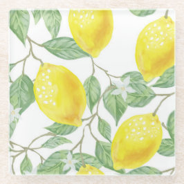 レモンツリーパターンイエローグリーンコースター ガラスコースター