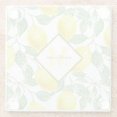 レモンツリーパターン名と水彩モノグラム ガラスコースター (裏面)