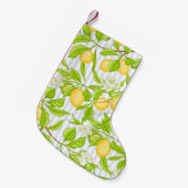 レモンツリーブランチストライプの：シームレスパターン スモールクリスマスストッキング (正面 (吊り時))