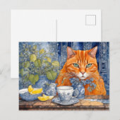 レモンティー入り水彩オレンジ猫 ポストカード (正面/裏面)