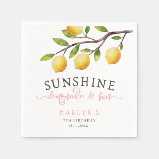 レモンテーマガールバースデーパーティナプキンス スタンダードカクテルナプキン (正面)