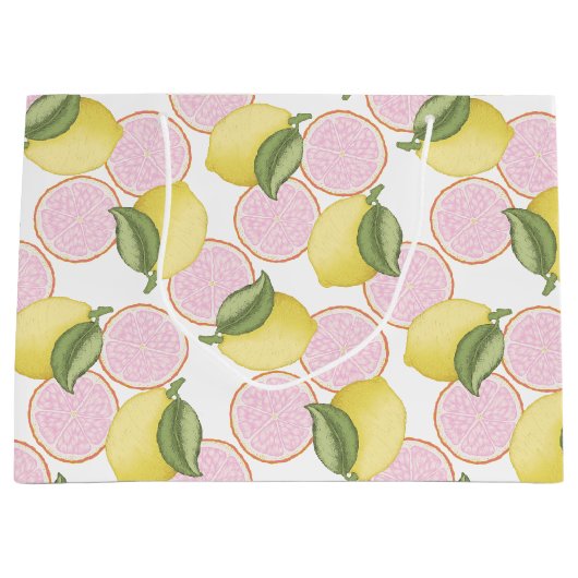 レモンテーマピンクバースデーパーティー抱き枕 ラージペーパーバッグ (正面)