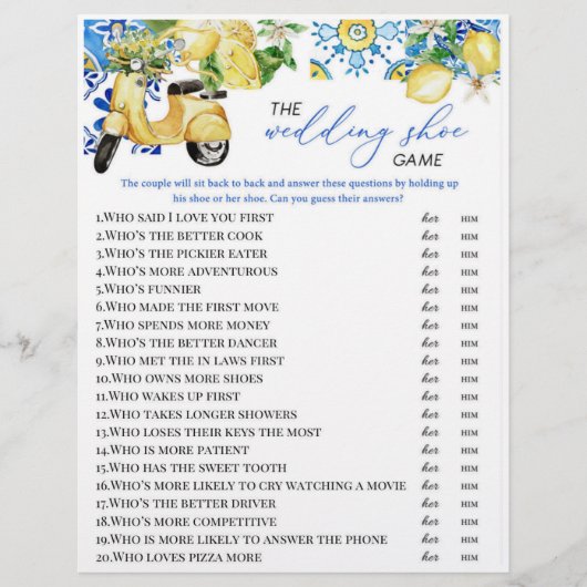 レモンテーマブライダルシャワーシューゲーム チラシ (正面)