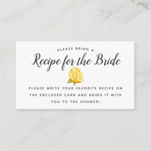 レモンテーマブライダルシャワーレシピリクエストカード エンクロージャーカード (正面)