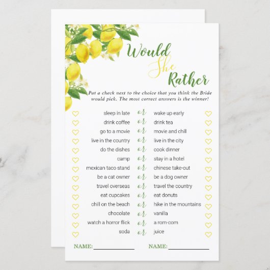 レモンテーマブライダルシャワー彼女はむしろゲーム