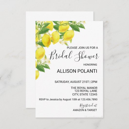 レモンテーマブライダルシャワー招待状 招待状 (正面/裏面)