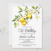 レモンテーマ水彩21歳の誕生日パーティー 招待状 (正面)
