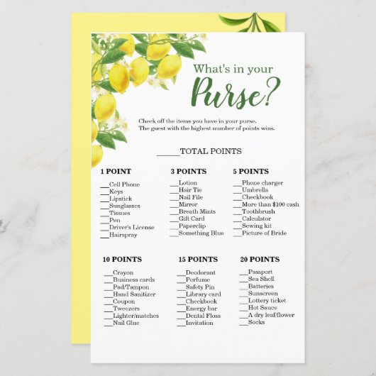 レモンテーマ財布シャワーゲームの中身 (正面/裏面)