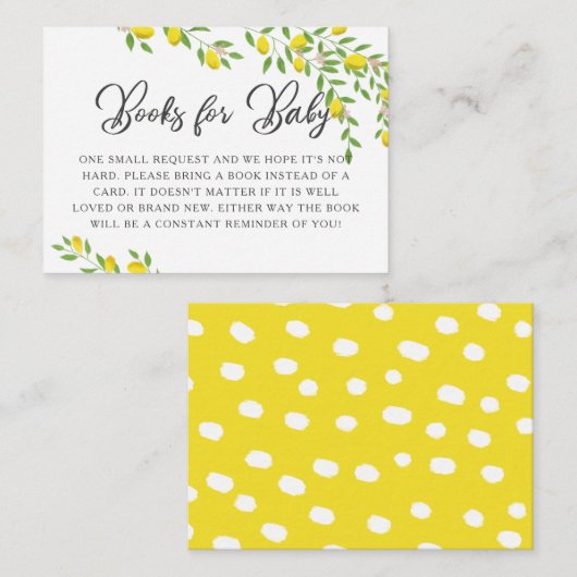 レモンテーマ赤ちゃんシャワーブックリクエスト エンクロージャーカード (正面/裏面)