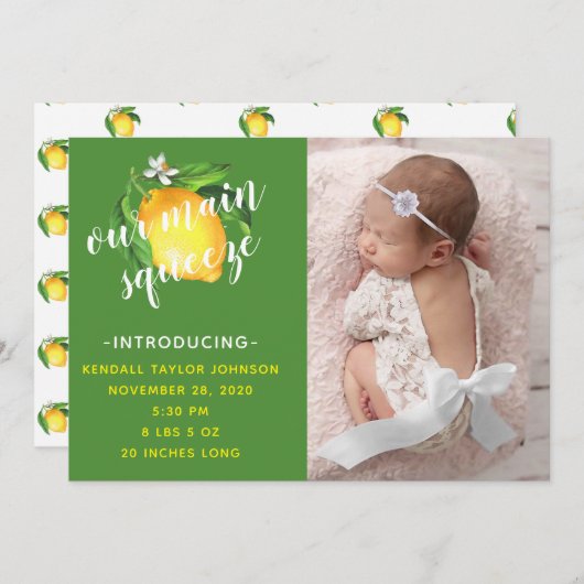 レモンデルメインスクイーズフォト誕生 案内状 (正面/裏面)