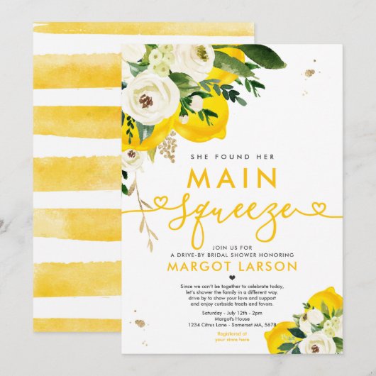 レモンドライブバイブライダルシャワーレモンメインスクイーズ 招待状 (正面/裏面)