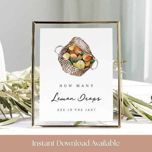 レモンドロップブライダルシャワー推測ゲームサイン ポスター