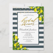 レモンネイビーブルーストライプのブライダルシャワー 招待状 (正面)