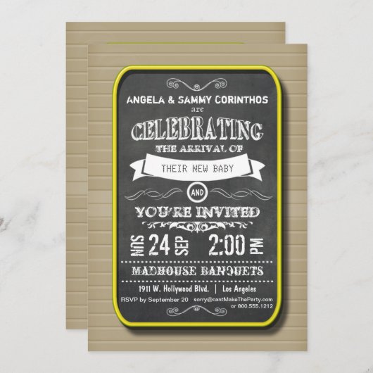 レモンネオン黒板ベビーシャワー招待状 招待状 (正面/裏面)