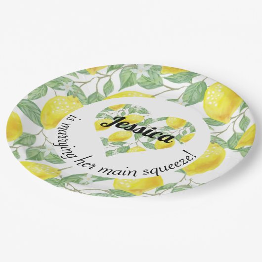 レモンハートをテーマにしたメインスクイーズウェディングシャワー ペーパープレート (アングル)