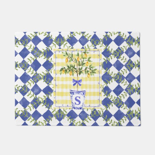 レモンハーレキンダイヤモンドトピアリー ドアマット (正面)