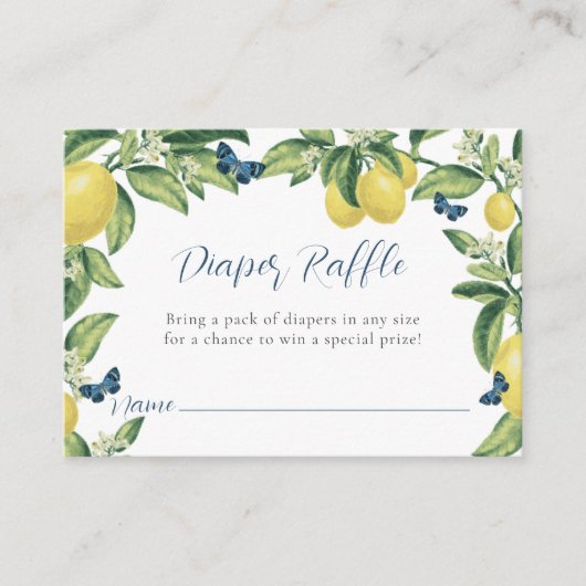 レモンバタフライベビーシャワーおむつラッフル エンクロージャーカード (正面)