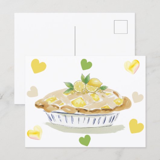 レモンパイの水彩画 ポストカード (正面/裏面)