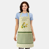 レモンパイデザートチェックとストライプ エプロン (着用した状態)