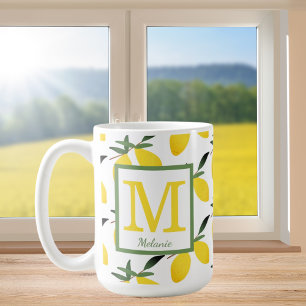 レモンパタかわいらしーンモノグラム名マグカップ コーヒーマグカップ