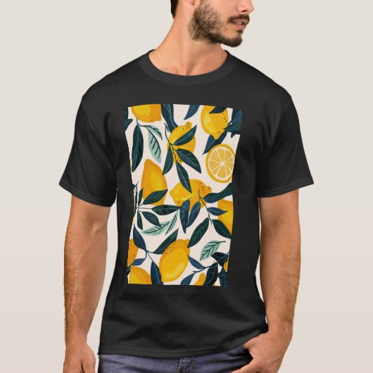 レモンパターンアートミニマリストフルーツ1 Tシャツ (正面)