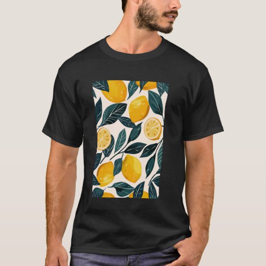レモンパターンアートミニマリストフルーツ Tシャツ (正面)