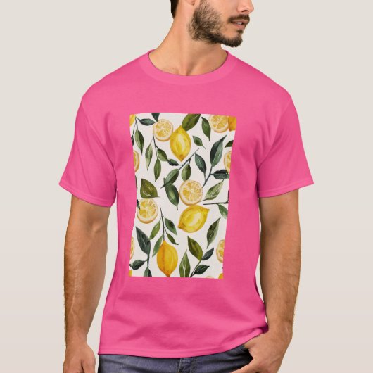 レモンパターンアートヴィンテージフルーツ Tシャツ (正面)