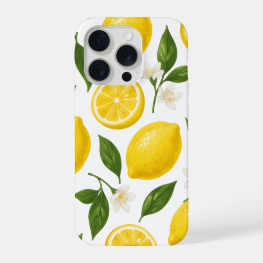 レモンパターンデザイン | 新鮮なシトラスサマープリント iPhoneケース (裏面)
