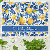 レモンパターントロピカルフルーツカスタムカップル名 キッチンタオル (折り畳み)