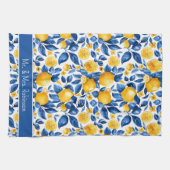 レモンパターントロピカルフルーツカスタムカップル名 キッチンタオル (横)